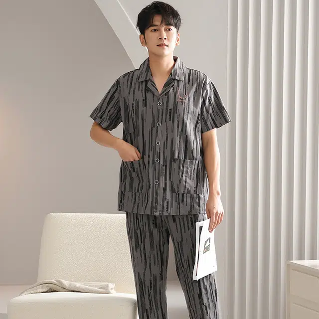 睦隆世家 夏季短袖长裤舒适家居服可外穿睡衣套装 男款