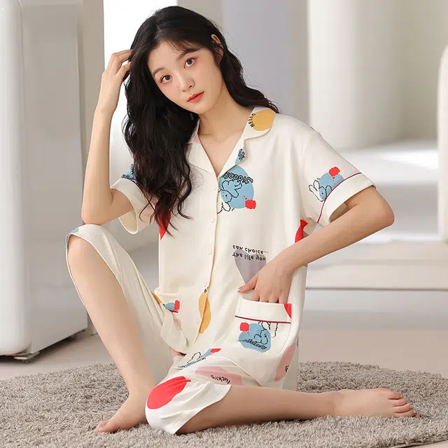 睦隆世家 短袖七分裤薄款甜美休闲家居服睡衣套装 女款