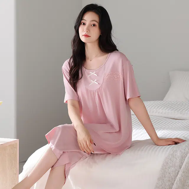 睦隆世家 短袖七分裤薄款冰丝纯色家居服夏季睡衣套装 女款