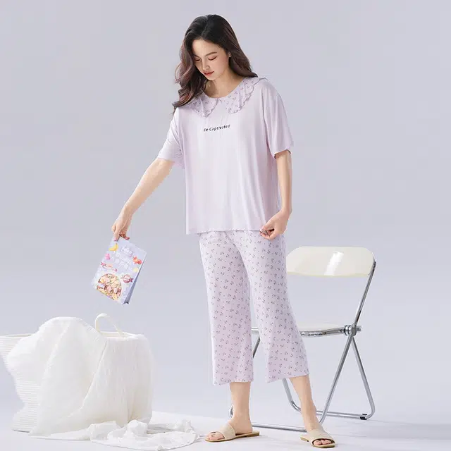 睦隆世家 短袖七分裤休闲凉感舒适可外穿家居服睡衣套装 女款