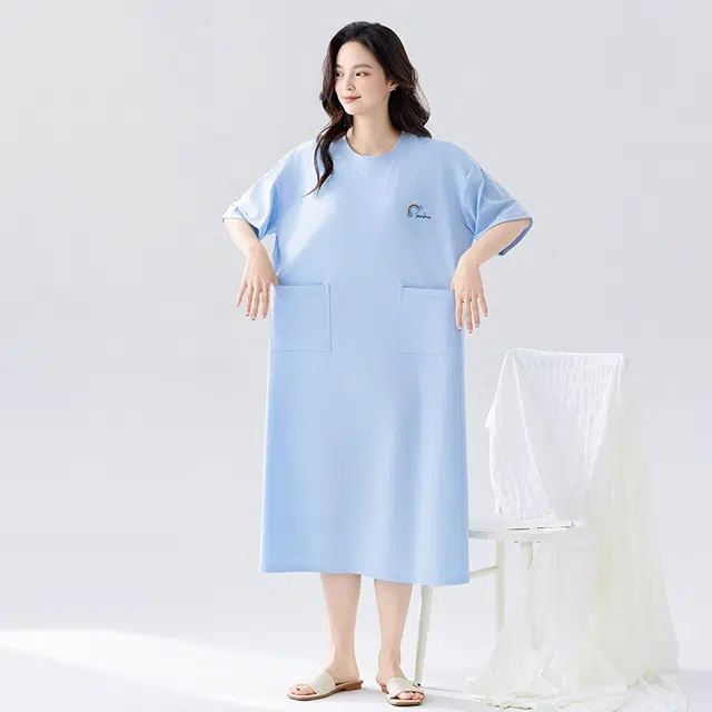 睦隆世家 短袖宽松带胸垫薄款休闲可外穿家居服春夏季睡裙 女款