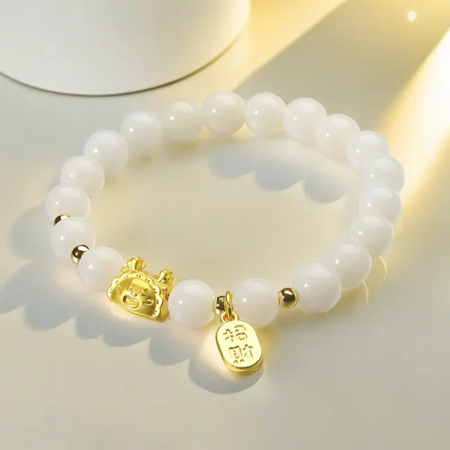 彗时 新中式招财纳福龙饺宝宝 国潮风本命龙年转运珠招财纳福复古高级感轻奢 送礼盒物女闺蜜款 白玉菩提 手串 男女同款情侣款