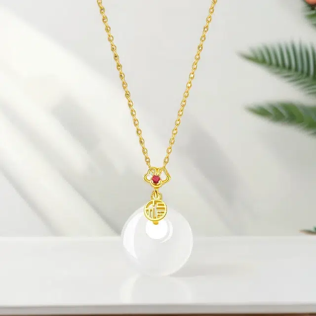 彗时 福牌平安扣 国风新中式平安喜乐祥云如意平安锁百搭好运 玉髓 项链 男女同款情侣款