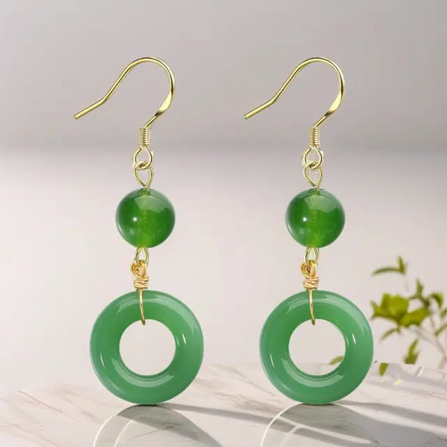 彗时 新中式国潮风平安扣耳坠 精致轻奢 复古优雅气质优雅合金耳饰 女朋友闺蜜妈妈送礼盒物 水晶 玉石耳钉 女款