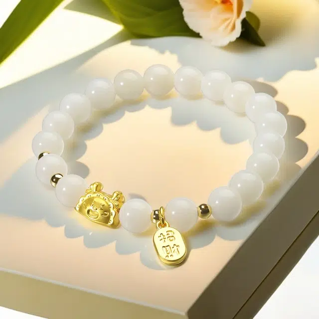 彗时 新中式招财纳福龙饺宝宝 国潮风本命龙年转运珠招财纳福复古高级感轻奢 送礼盒物女闺蜜款 白玉菩提 手串 男女同款情侣款