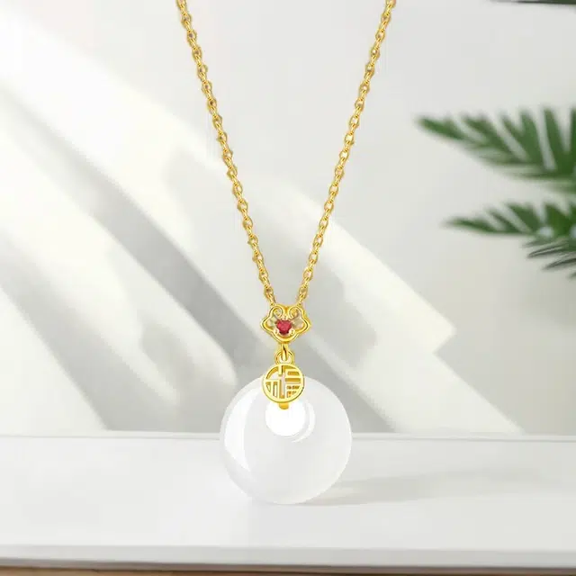 彗时 福牌平安扣 国风新中式平安喜乐祥云如意平安锁百搭好运 玉髓 项链 男女同款情侣款