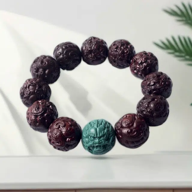 【父亲财运亨通灵隐上上签】 彗时 精工雕刻小叶佛珠貔貅人工绿松龙珠佛珠转运珠国风新中式百搭#好运 紫檀属 手串 男女同款情侣款