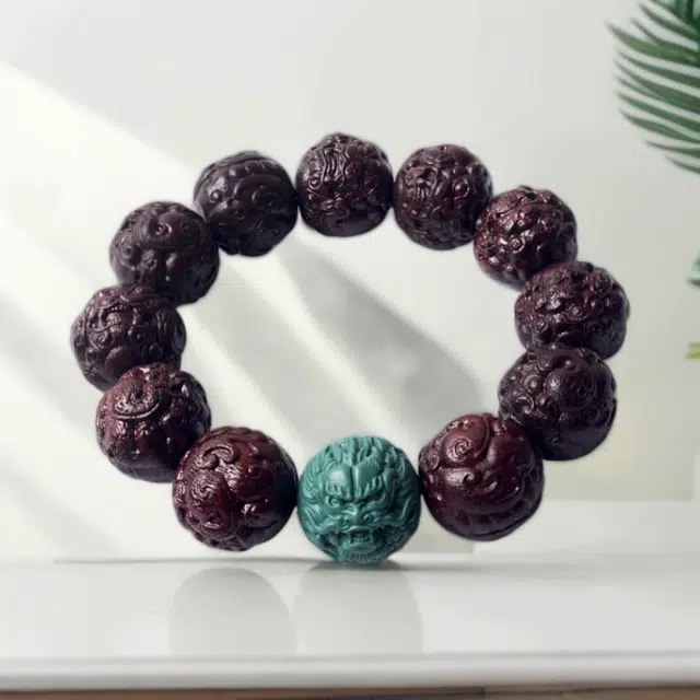 【父亲财运亨通灵隐上上签】 彗时 精工雕刻小叶佛珠貔貅人工绿松龙珠佛珠转运珠国风新中式百搭#好运 紫檀属 手串 男女同款情侣款