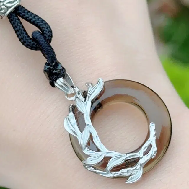 彗时 三生三世十里桃花平安扣吊坠 精致立体纹理挂坠文艺简约手工编绳夕七送礼盒物 玉髓 玉石项链 男女同款情侣款