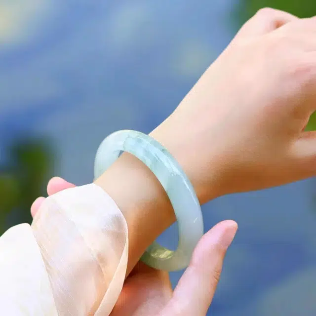 彗时 【爱在夕七】烟雨人间青山黛冰透国风新中式平安扣送福气轻奢国潮旗袍优雅平安镯福气轻奢气质 天山翠 玉石手镯 男女同款情侣款