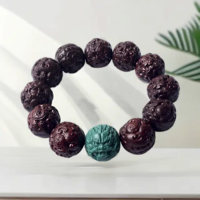 【父亲财运亨通灵隐上上签】 彗时 精工雕刻小叶佛珠貔貅人工绿松龙珠佛珠转运珠国风新中式百搭#好运 紫檀属 手串 男女同款情侣款