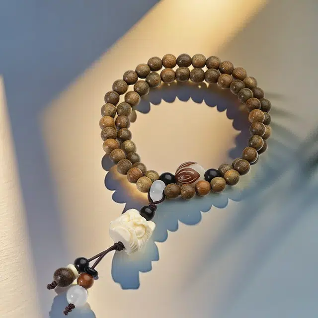 彗时 狮来运转考试考研上岸好运莲莲新中式国潮国风夕七男朋友女朋友佛珠双圈文艺 叠戴素盘串物 菩提 手串 男女同款情侣款 绿檀