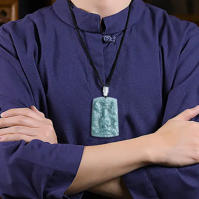 彗时 一物一证 蓝水九龙观音阿弥如来佛九龙护主 新中式国风轻奢复古精工雕刻 糯种 翡翠项链 男女同款情侣款