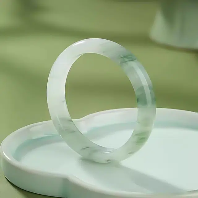 彗时 【爱在夕七】烟雨人间青山黛冰透国风新中式平安扣送福气轻奢国潮旗袍优雅平安镯福气轻奢气质 天山翠 玉石手镯 男女同款情侣款