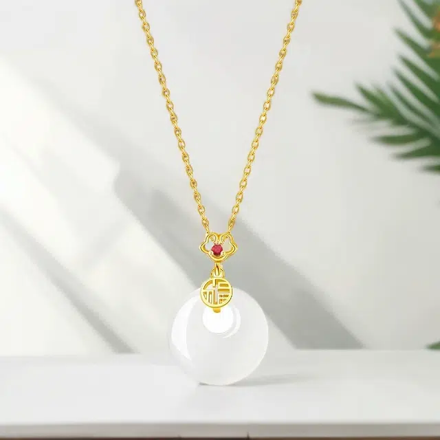 彗时 福牌平安扣 国风新中式平安喜乐祥云如意平安锁百搭好运 玉髓 项链 男女同款情侣款