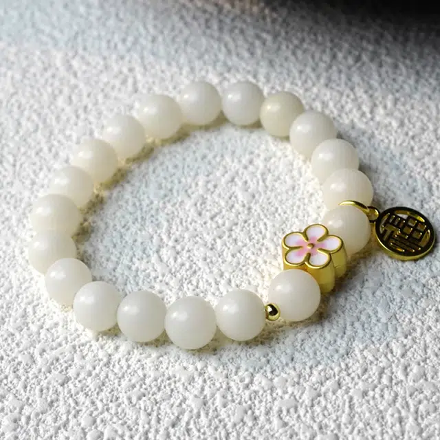 彗时 桃花平安小福牌 新中式国潮风设计转运轻奢时尚高级感精致 学生生日送礼盒物闺蜜 白玉菩提 手串 男女同款情侣款