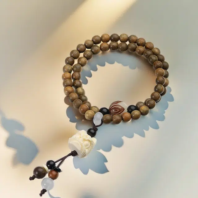 彗时 狮来运转考试考研上岸好运莲莲新中式国潮国风夕七男朋友女朋友佛珠双圈文艺 叠戴素盘串物 菩提 手串 男女同款情侣款 绿檀