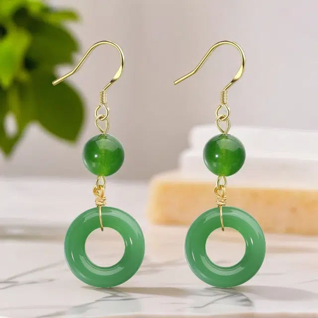 彗时 新中式国潮风平安扣耳坠 精致轻奢 复古优雅气质优雅合金耳饰 女朋友闺蜜妈妈送礼盒物 水晶 玉石耳钉 女款