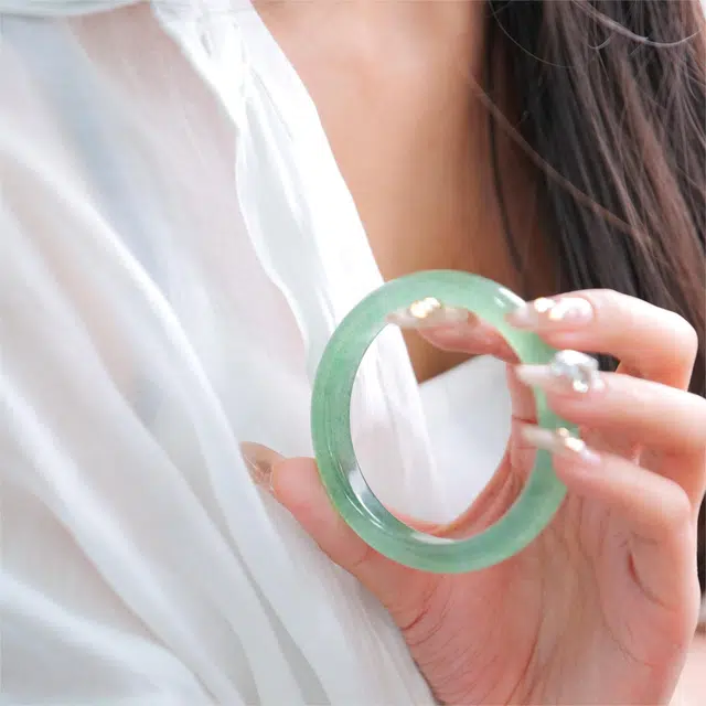 彗时 新中式绿招正缘招桃花 汉服古风古装素圈 水晶 玉石手镯 男女同款情侣款