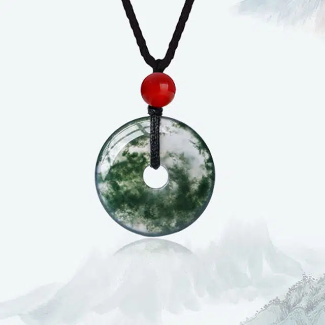 彗时 新中式水草转运圆环平安扣 国潮小众独特设计 玛瑙 玉石项链 男女同款情侣款