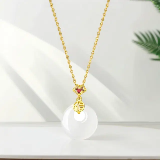 彗时 福牌平安扣 国风新中式平安喜乐祥云如意平安锁百搭好运 玉髓 项链 男女同款情侣款