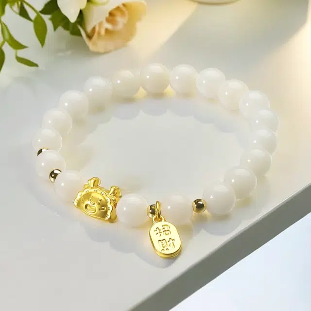 彗时 新中式招财纳福龙饺宝宝 国潮风本命龙年转运珠招财纳福复古高级感轻奢 送礼盒物女闺蜜款 白玉菩提 手串 男女同款情侣款