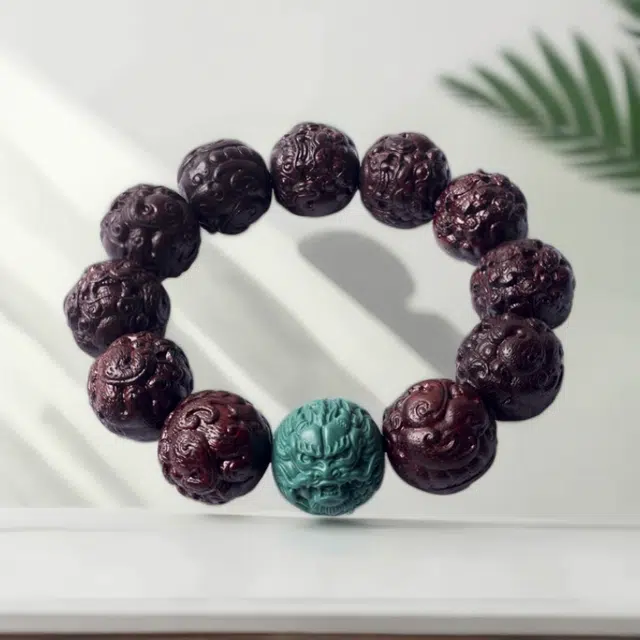 【父亲财运亨通灵隐上上签】 彗时 精工雕刻小叶佛珠貔貅人工绿松龙珠佛珠转运珠国风新中式百搭#好运 紫檀属 手串 男女同款情侣款