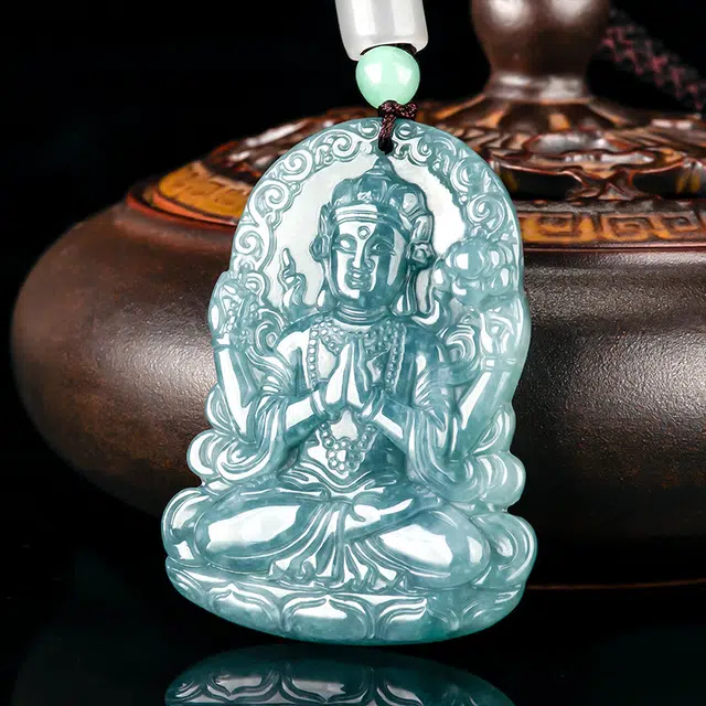 彗时 蓝水四臂观音 诸事喜乐国风小众新中式复古新中式百搭福禄吉祥时尚百搭好运 糯种 翡翠项链 男女同款情侣款
