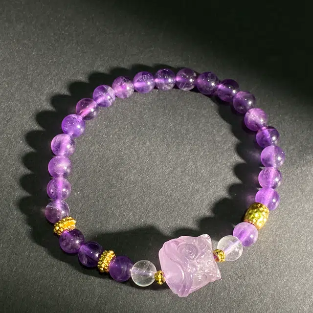 【狮来运转灵隐上上签】 彗时 九紫离火醒狮转运珠本命年国风小众新中式复古平安喜乐福禄吉祥百搭好运天然 紫水晶 手串 男女同款情侣款