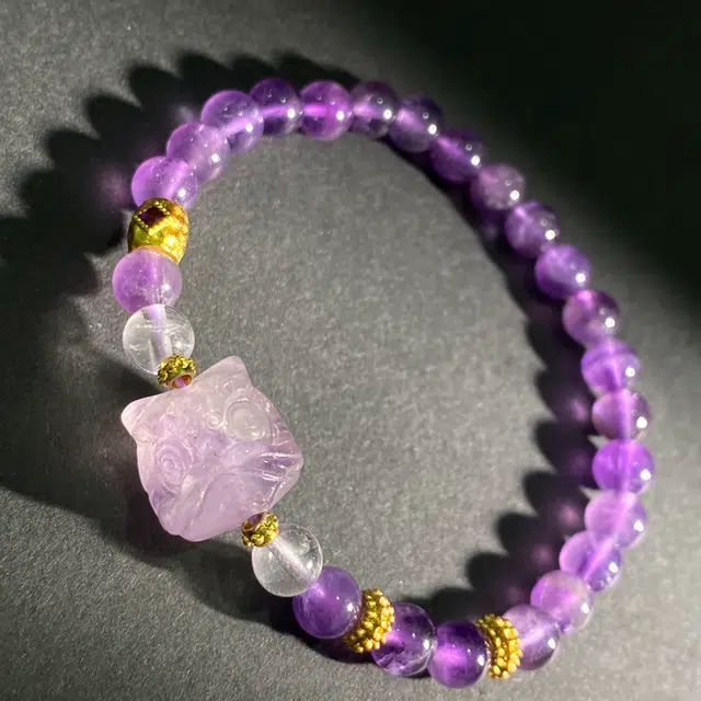 【狮来运转灵隐上上签】 彗时 九紫离火醒狮转运珠本命年国风小众新中式复古平安喜乐福禄吉祥百搭好运天然 紫水晶 手串 男女同款情侣款