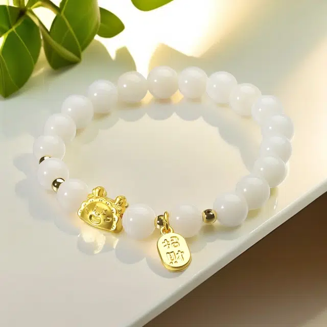 彗时 新中式招财纳福龙饺宝宝 国潮风本命龙年转运珠招财纳福复古高级感轻奢 送礼盒物女闺蜜款 白玉菩提 手串 男女同款情侣款