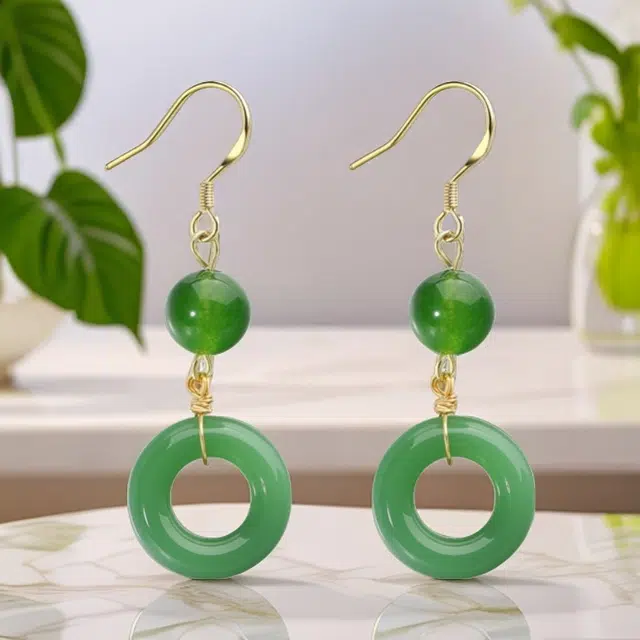 彗时 新中式国潮风平安扣耳坠 精致轻奢 复古优雅气质优雅合金耳饰 女朋友闺蜜妈妈送礼盒物 水晶 玉石耳钉 女款