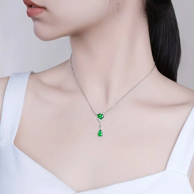 彗时 阳绿福禄 糯冰 翡翠项链 女款