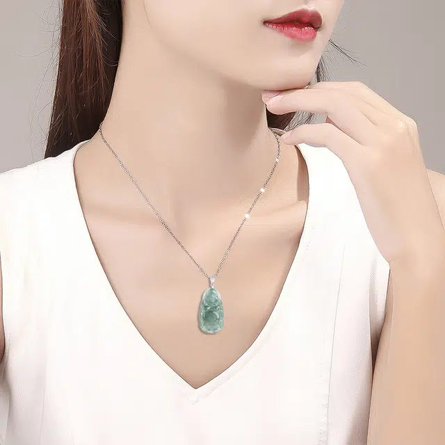 彗时 诸事喜乐国风小众新中式复古新中式百搭福禄吉祥时尚百搭好运翡翠蓝水佛公 糯种 项链 男女同款情侣款
