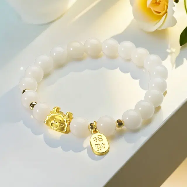 彗时 新中式招财纳福龙饺宝宝 国潮风本命龙年转运珠招财纳福复古高级感轻奢 送礼盒物女闺蜜款 白玉菩提 手串 男女同款情侣款