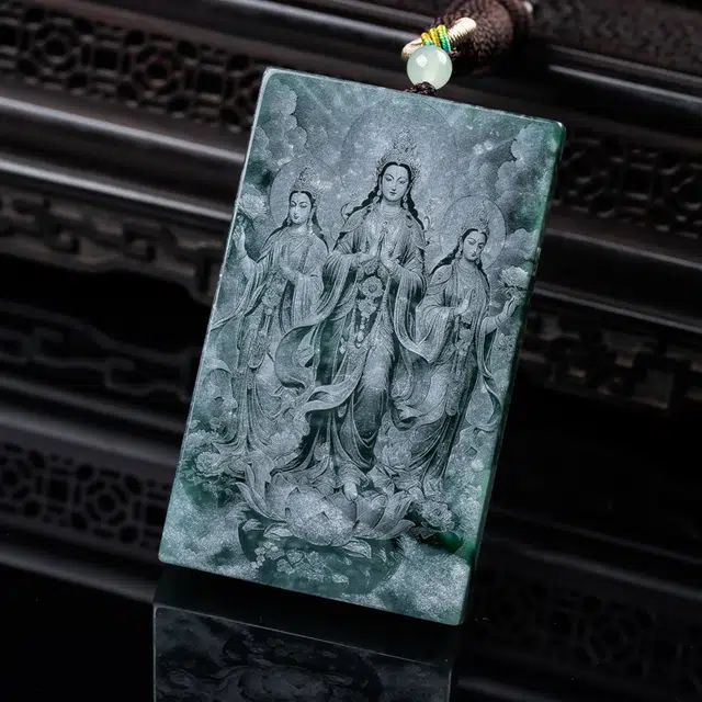 彗时 三圣观音牌 糯种 翡翠项链 男女同款情侣款