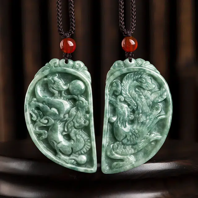 彗时 龙凤呈祥招财转运新中式吉祥如意古风手工编绳 豆种 翡翠项链 男女同款情侣款