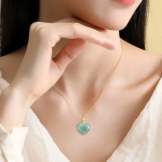 彗时 蓝水爱心 糯冰 翡翠项链 男女同款情侣款