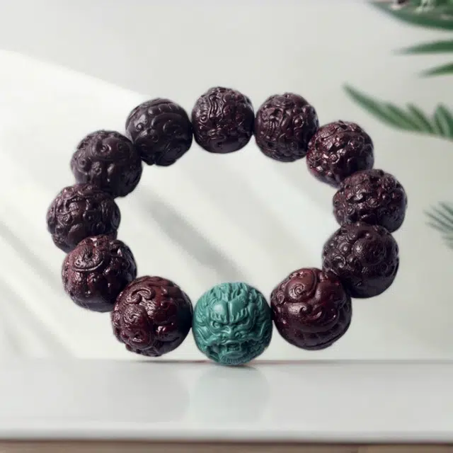 【父亲财运亨通灵隐上上签】 彗时 精工雕刻小叶佛珠貔貅人工绿松龙珠佛珠转运珠国风新中式百搭#好运 紫檀属 手串 男女同款情侣款