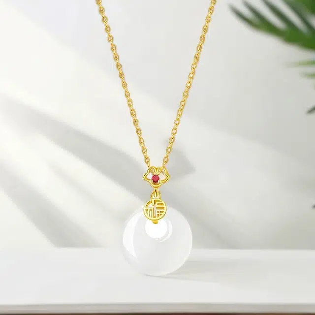 彗时 福牌平安扣 国风新中式平安喜乐祥云如意平安锁百搭好运 玉髓 项链 男女同款情侣款