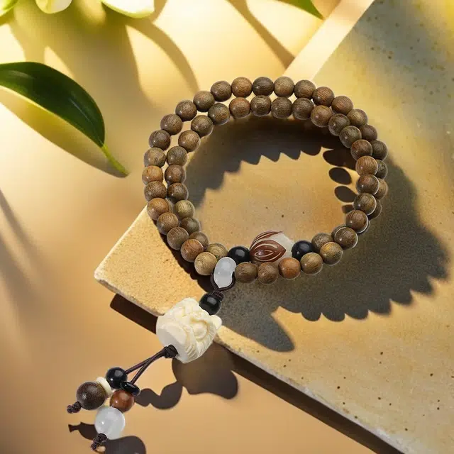 彗时 狮来运转考试考研上岸好运莲莲新中式国潮国风夕七男朋友女朋友佛珠双圈文艺 叠戴素盘串物 菩提 手串 男女同款情侣款 绿檀