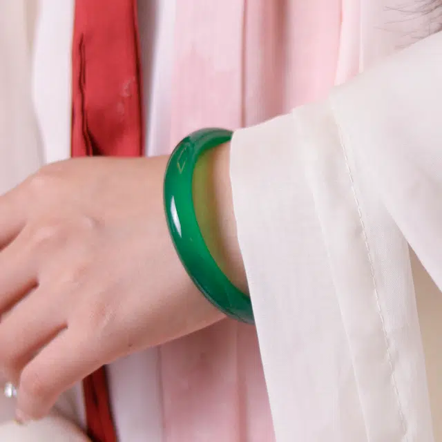 彗时珠宝 清透绿玉石国风青绿玉髓手镯 百搭古风精致古风汉服旗袍轻奢镯子 新中式玛瑙手镯细厚手饰玉石女款