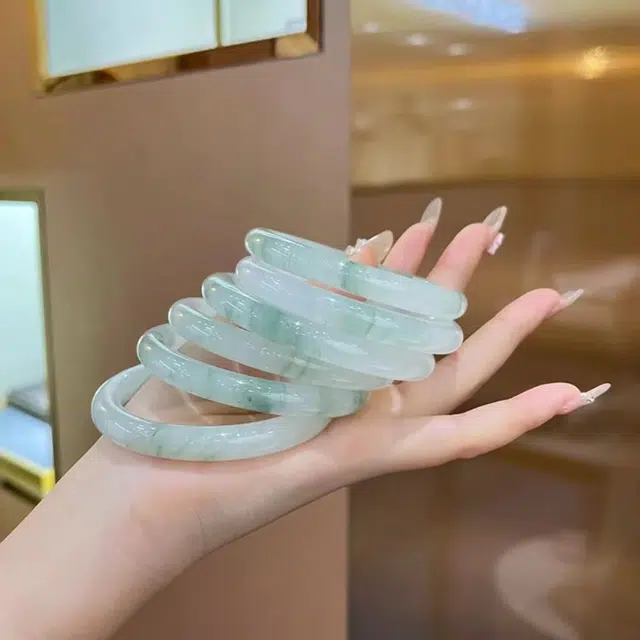 彗时 【爱在夕七】烟雨人间青山黛冰透国风新中式平安扣送福气轻奢国潮旗袍优雅平安镯福气轻奢气质 天山翠 玉石手镯 男女同款情侣款