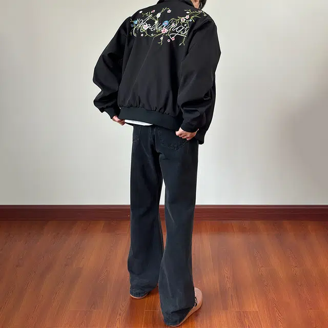 费尔岛上的猫 美式高街复古刺绣花卉连肩宽松翻领百搭夹克 男款