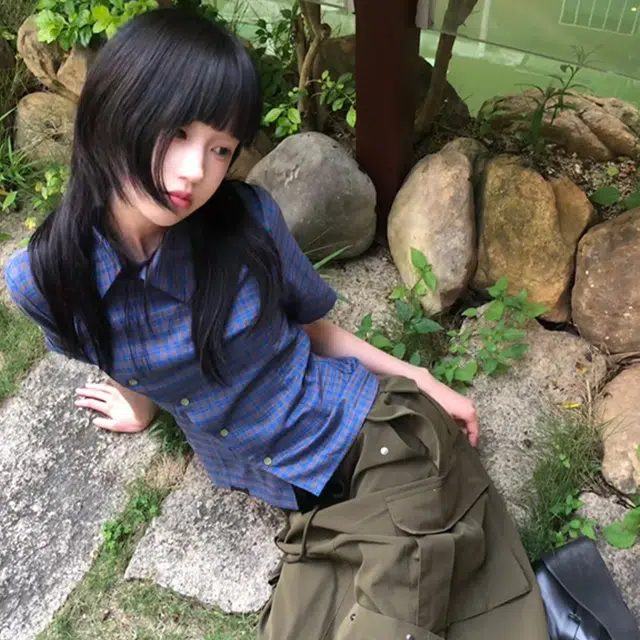 依钗 休闲新中式简约短袖复古格子别致小众设计感衬衫 女款
