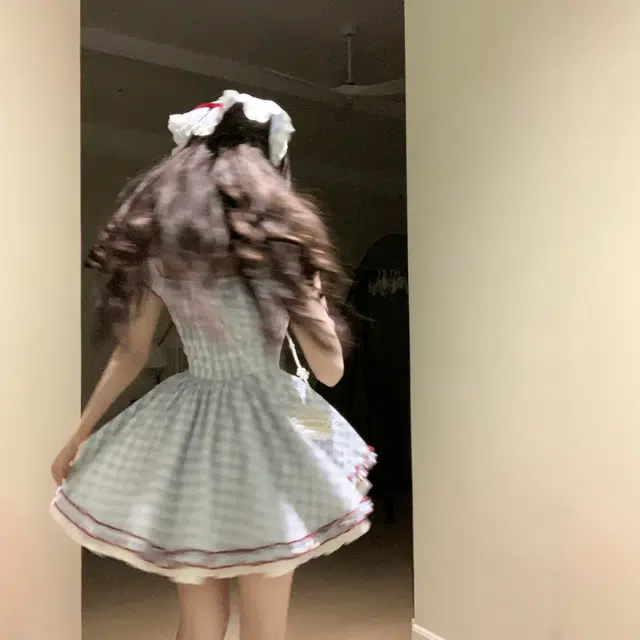 依钗 法式莫奈花园风拼色高腰方领收腰甜美时尚蓬蓬蛋糕裙短袖连衣裙 女款