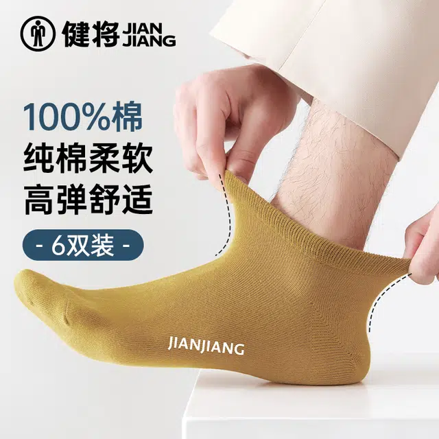 健将 薄款纯棉薄款防滑浅口透气短袜 男款