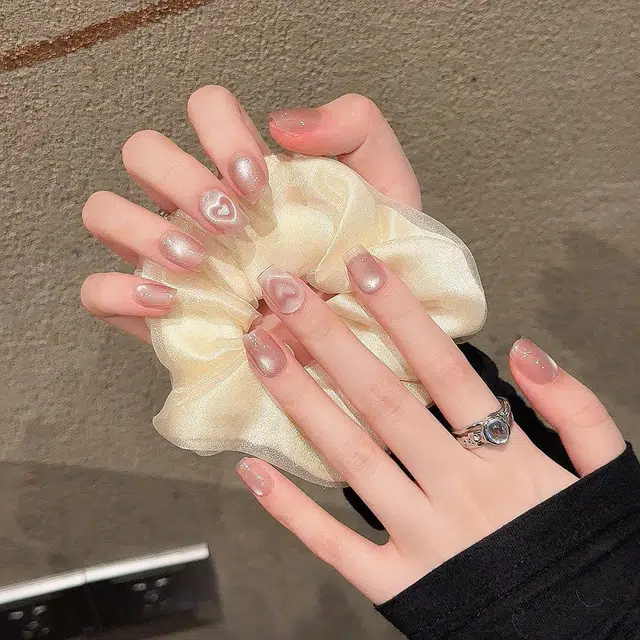 韵月乔 跳动的心纯手工  穿戴甲 短梯短短梯裸色纯色 纯欲