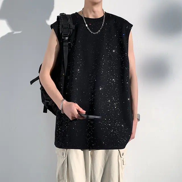美式复古高街冰丝凉感学院风璀璨星空高级感设计纯色基础款运动跑步篮球健身日常通勤薄款速干宽松透气百搭休闲无袖背心 男女同款