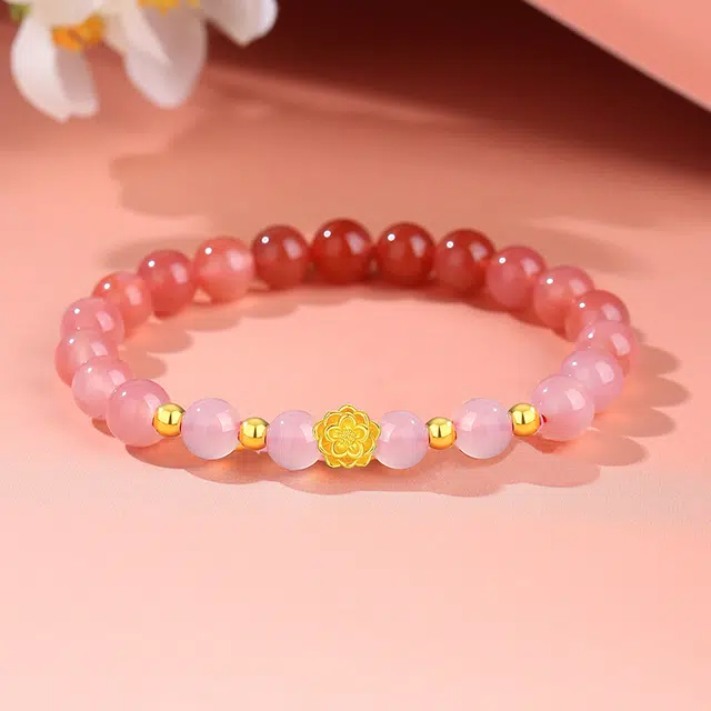 福润莱 莲花精致轻奢小众设计高级感 玛瑙 黄金 按克计价 手串 男女同款情侣款